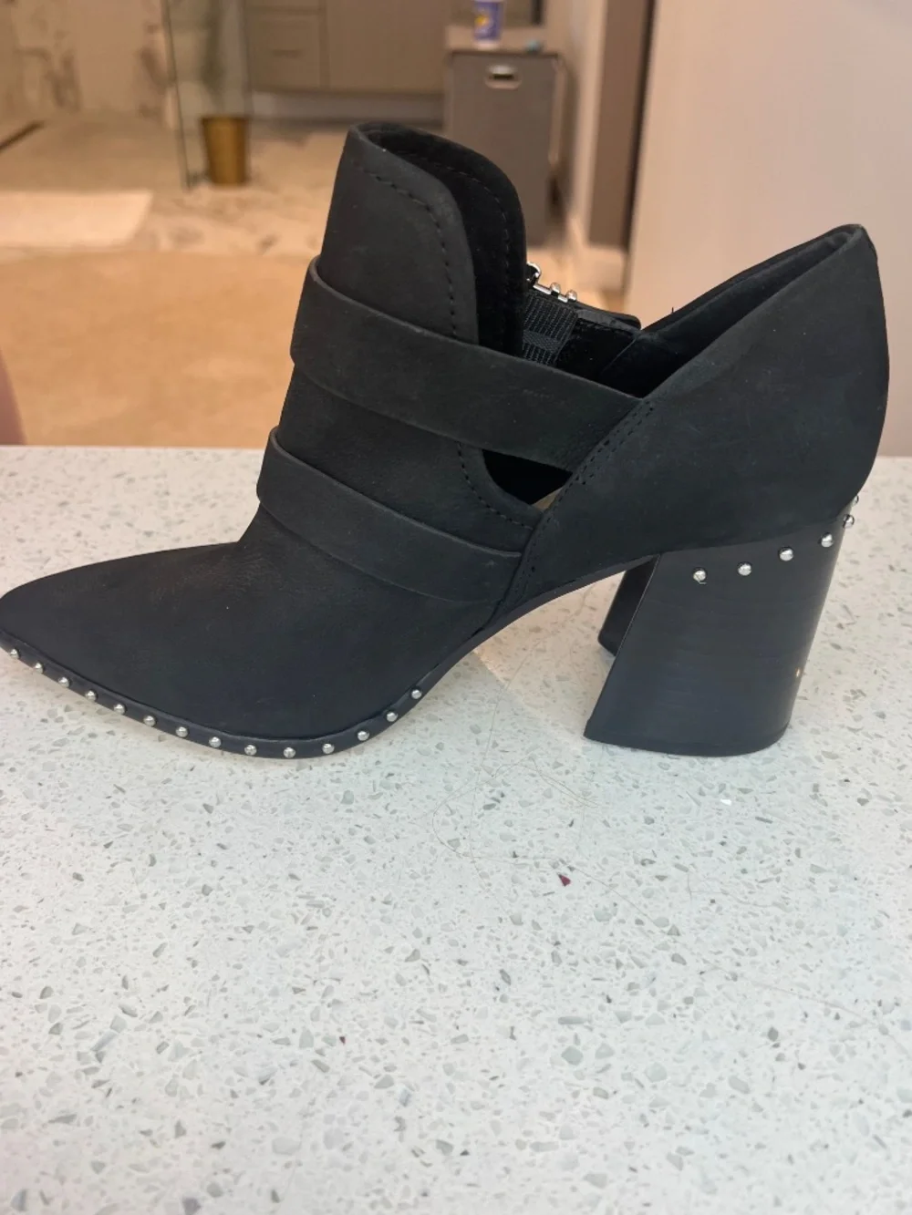 Gianni Bini Black Studded Buckle Pointed Toe Ankle Booties Size 8.5 NWT